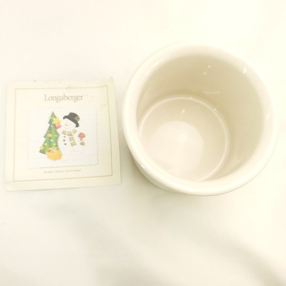 Longaberger White Snowflake Pottery Ceramic Christmas Holiday One Pint Crock - Picture 2 of 11